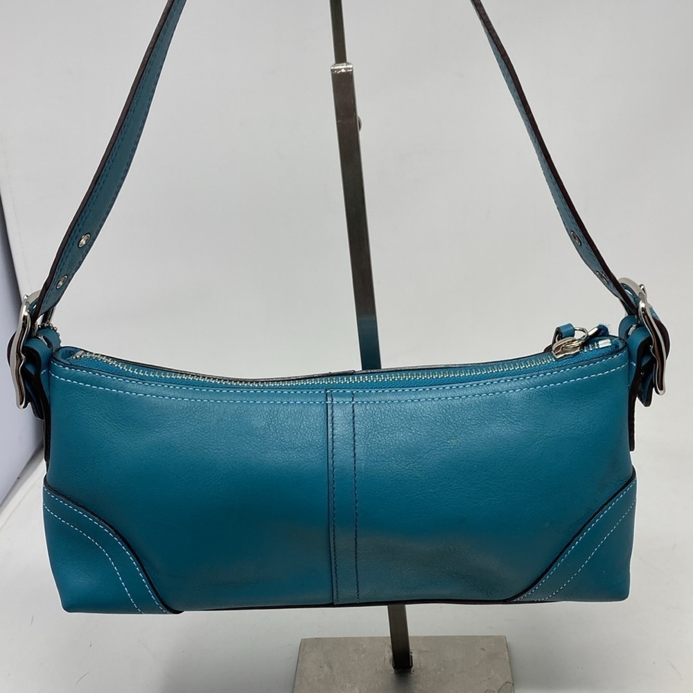 Vintage Y2K Coach Signature East West Demi Baguette Bag RARE Teal Blue color - Picture 5 of 16